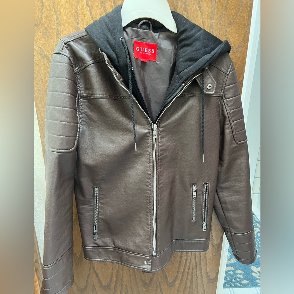 Guess Hooded Leather Jacket